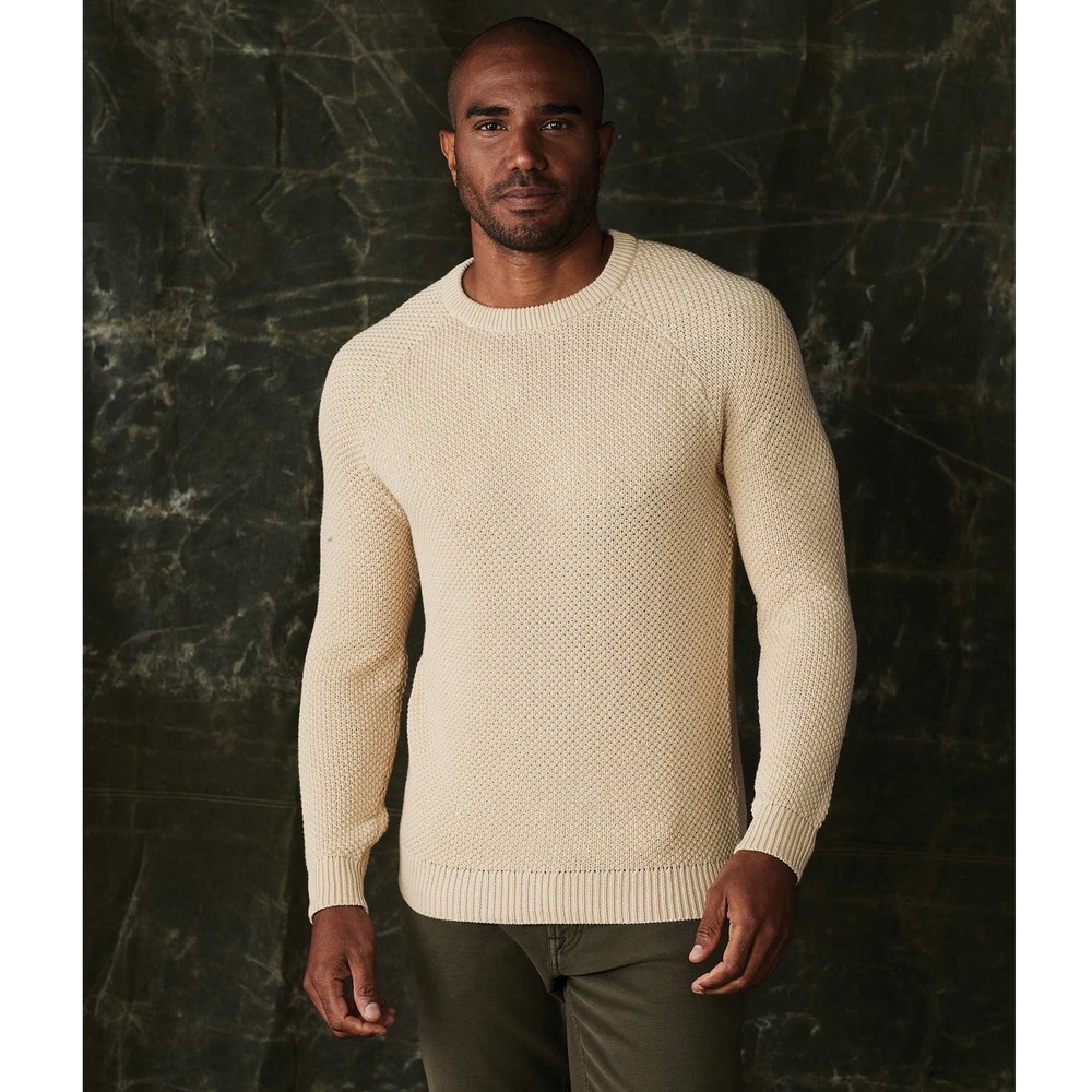 The Normal Brand Mens Moss Stitch Crew Tan Size Large Fisherman Preppy Neutral